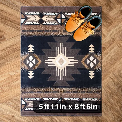 Miniatura 14 de YHSF South West - alfombra estilo nativo americano del suroeste C318 - fácil de limpiar, gruesa, suave, duradera, alfombra inspirada en tribus