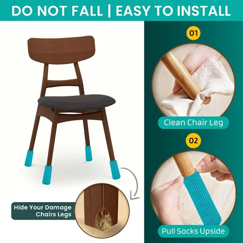 Miniatura 8 de 16 Piezas Protectores de Calcetines para Patas de Silla Premium Color Verde Aguamarina para Suelos de Madera Dura - No se Caen Fácilmente - Muy