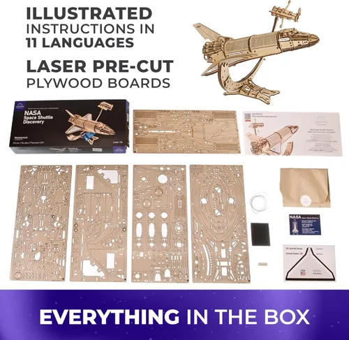 Miniatura 7 de UGEARS Descubrimiento del transbordador espacial de la NASA - Modelos de madera para construir para adultos - Kit de modelo de transbordador
