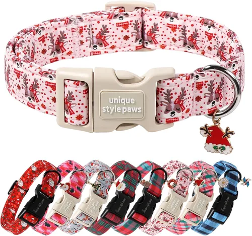 Miniatura 19 de Collar de perro de Navidad de Unique Style Paws con hebilla de plástico y colgante, a cuadros rojo y negro, collares de algodón para cachorros