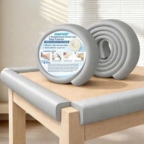Miniatura 7 de ZOMPAGO Rollo protector de bordes de bebé (6.56 pies) y 8 protectores de esquina, protectores de esquina de espuma blanca para muebles, esquinas