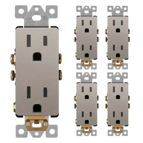 Miniatura 60 de LIDER LR15-TR-GD5P - Receptáculo decorativo mate c/tapa frontal intercambiable, tomacorriente a prueba de manipulaciones/niños, autoconexión a Dorado