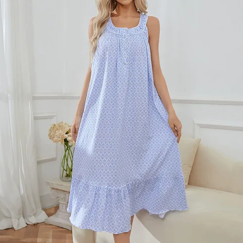 Miniatura 3 de FMIRREO Camisón de algodón para mujer, sin mangas, suave, cómodo, camisón largo para mujer