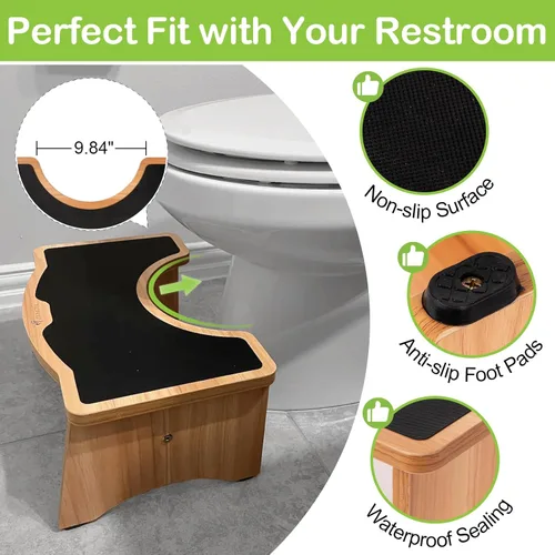 Miniatura 3 de StrongTek Taburete de inodoro mejorado en cuclillas, taburete de madera para baño, madera extra gruesa, capacidad resistente de 350 libras, cómodo