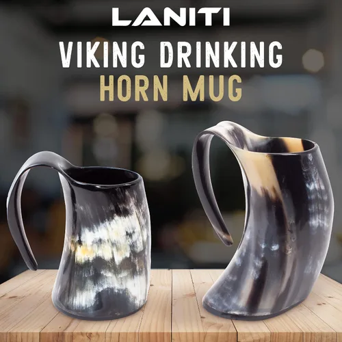 Miniatura 7 de Taza de cuerno vikingo – Jarra grande hecha a mano con cuerno de buey para aguamiel y cerveza, regalo medieval seguro para alimentos (tamaño grande)