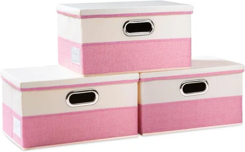 Miniatura 35 de PRANDOM Contenedor de almacenamiento plegable con tapa [1 unidad] Caja de almacenamiento decorativa de tela de lino, cesta organizadora con asas