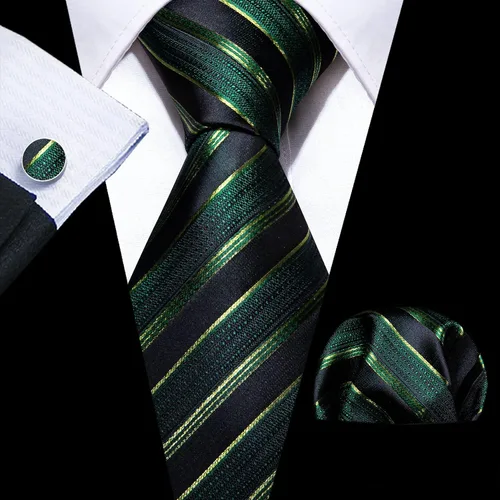 Miniatura 147 de Barry.Wang Juego de corbatas para hombre, corbata de seda a rayas, tejido a cuadros, gemelos formales, negocios, boda