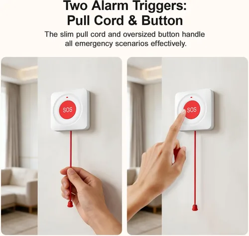 Miniatura 5 de Sistema de alarma para el hogar para personas mayores, botón de llamada WiFi para personas mayores con notificación de aplicación Tuya sin tarifa