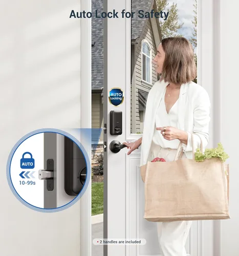 Miniatura 4 de Veise Cerradura de puerta de huellas dactilares con 2 manijas de palanca, cerradura de puerta de entrada sin llave, cerrojo de teclado electrónico