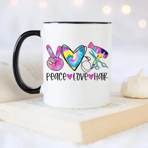Miniatura 4 de YouNique Designs Peace Love - Taza de café para estilista, 11 onzas, taza para peluquería para mujer (mango negro)