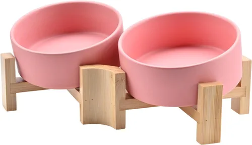 Miniatura 22 de SPUNKYJUNKY Cuenco de cerámica inclinado de 15° para perros y gatos con soporte de madera, cuenco inclinado para comida y agua para bulldog Blanco