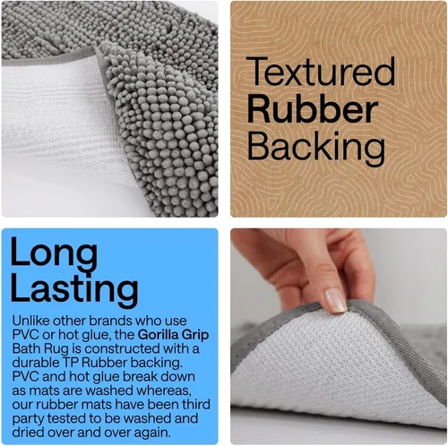 Miniatura 96 de Gorilla Grip - Tapete de baño de felpilla gruesa, suave y absorbente, secado rápido, de microfibra, con reverso de caucho, para piso de ducha, Nube
