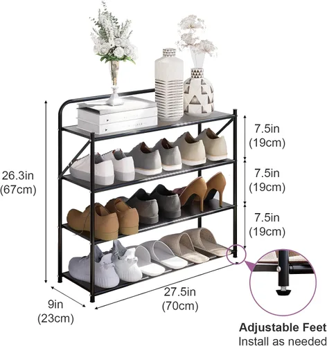 Miniatura 2 de Zapatero plegable de 4 niveles sin montaje, organizador de zapatos plegable sin instalación, estantes portátiles de metal sólido para armario