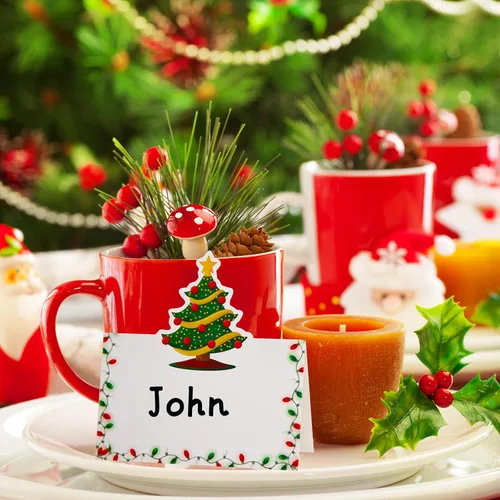 Miniatura 6 de Tarjetas de lugar de Navidad de Fancy Land para decoración de mesa navideña, 36 piezas de tarjetas de nombre de mesa