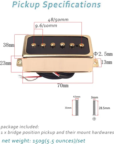 Miniatura 6 de Juego de pastillas de tono P90 LAMSAM, pastillas de cuello de bobina única tamaño humbucker y pastilla de puente con imanes de goma cargados, como