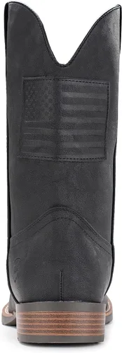 Miniatura 4 de IUV Botas vaqueras para hombre, botas occidentales tradicionales con bandera estadounidense, retro, punta cuadrada, botas de trabajo de campo