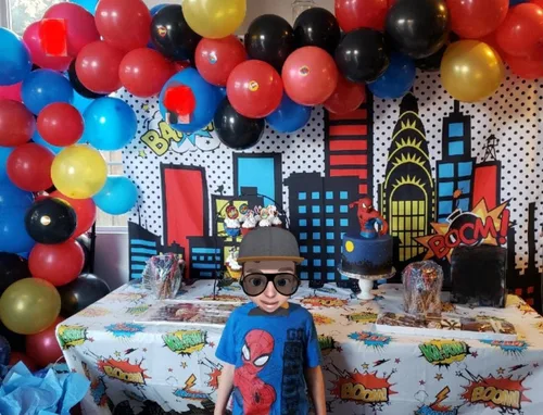 Miniatura 3 de Telón de fondo de superciudad de superhéroe, edificio de ciudad, tema de superhombres, fotografía para niños, recién nacido, baby shower, niño