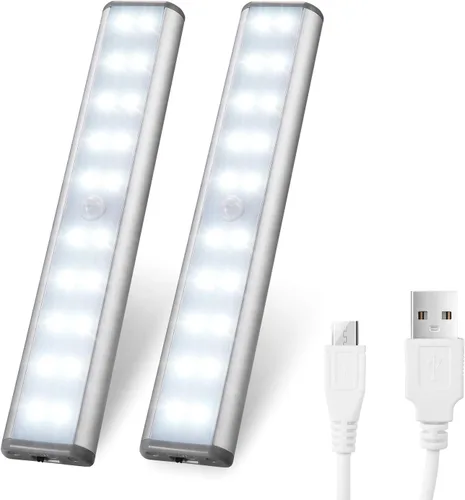 Miniatura 10 de [Versión mejorada] 10 luces LED de armario recargables por USB con sensor de movimiento, 3 modos de luz (G, encendido y apagado), carcasa de Luz