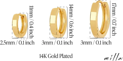 Miniatura 3 de MILLA Aretes tipo huggie de oro de 14 quilates o plata de ley para mujer, paquete múltiple e individuales, aretes para mujer, aretes de moda Y2K
