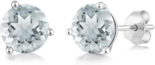 Miniatura 109 de Gem Stone King Aretes de oro de 14 quilates, 0.236 in, piedra natal redonda, Martini, 3 puntas, aretes de oro para mujer