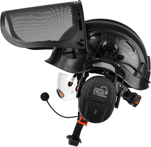 Miniatura 7 de Casco de seguridad para motosierra forestal GREEN DEVIL con orejeras Bluetooth Casco de arborista Casco duro con visera incorporada Protector facial