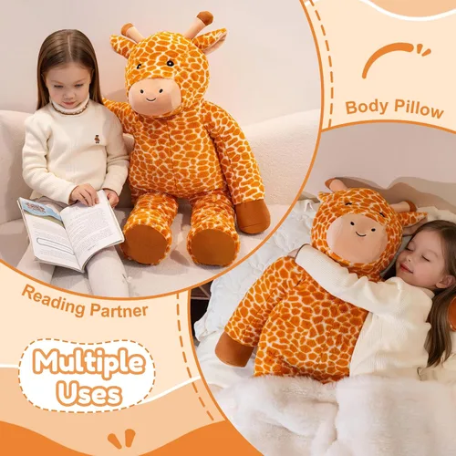 Miniatura 5 de SQEQE Peluche de jirafa grande de 39 pulgadas, jirafa de peluche gigante para niños y adultos, lindos peluches enormes para cumpleaños, Navidad