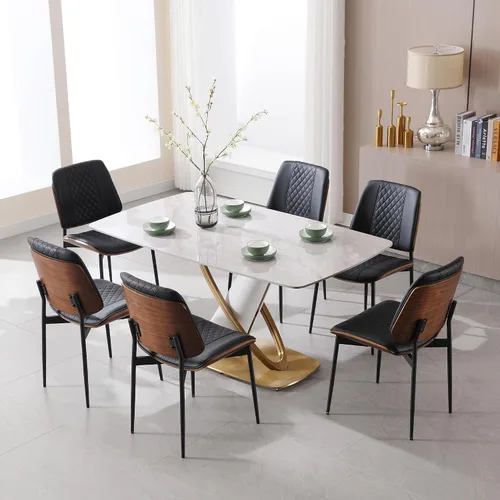 Miniatura 11 de BV - Juego de 2 sillas de comedor, sillas de cocina sin brazos de piel sintética en estilo moderno de nogal, silla auxiliar de madera curvada