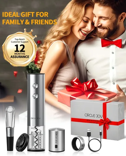 Miniatura 7 de CIRCLE JOY Abrevino eléctrico recargable 5 en 1 acero inoxidable juego de regalo de vino con cortador de aluminio, vertedor aireador de vino, anillo