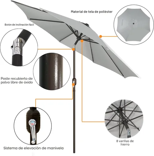 Miniatura 2 de Blissun - Sombrilla de aluminio para patio al aire libre de 9 pies, sombrilla de mesa para exteriores, sombrilla de jardín, sombrilla de mercado