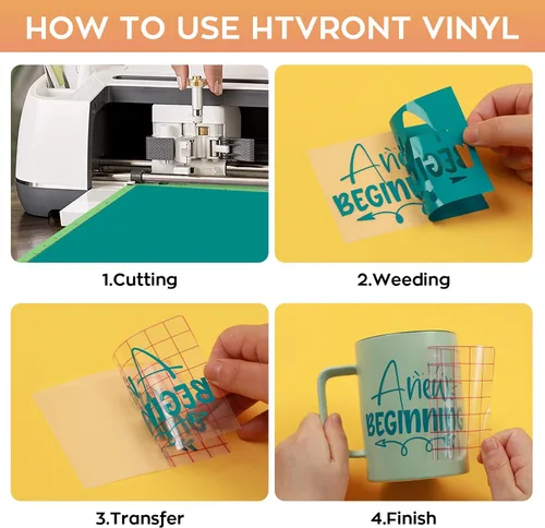 Miniatura 4 de HTVRONT Paquete de 70 vinilos para máquina de corte, 57 hojas de vinilo adhesivo permanente de 12 x 12 pulgadas, 2 alfombrillas de corte y 10 papel
