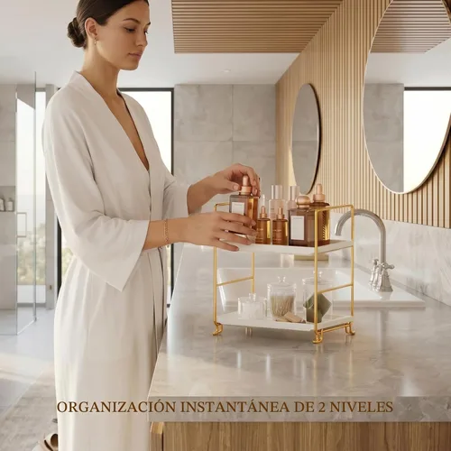 Miniatura 6 de FSyueyun Organizador de Encimera de Baño de 2 Niveles, Instalación Sin Herramientas, Organizador de Estante de Maquillaje de Plásticos Premium