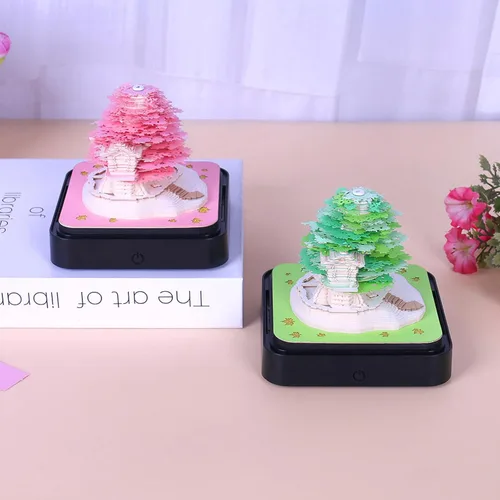 Miniatura 6 de Calendario 3D 2026 – Calendario de escritorio con luces, calendario de 2026 piezas de tiempo 3D, bloc de notas de papel, arte de árbol, creativo