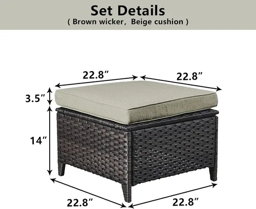 Miniatura 3 de Belord Juego de 2 taburetes otomanos de mimbre de ratán para todo tipo de clima, con cojines suaves para muebles de patio