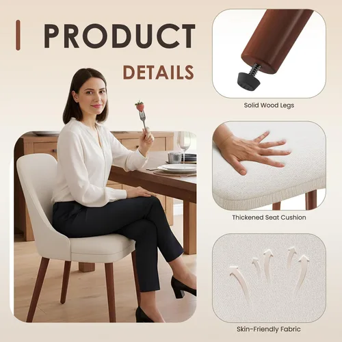 Miniatura 4 de MALOL Juego de 4 sillas de comedor tapizadas con patas de madera, sillas de cocina acolchadas con respaldo alto para comedor, restaurante y Beige-New