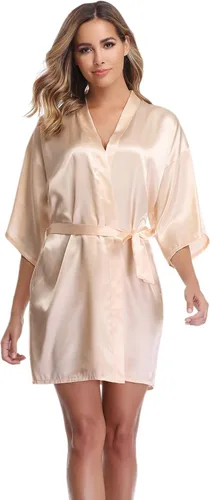 Miniatura 2 de Vlazom - Bata corta, kimono de satén para mujer, para novia y dama de honor, batas para fiestas de boda con brillantes dorados o diamantes