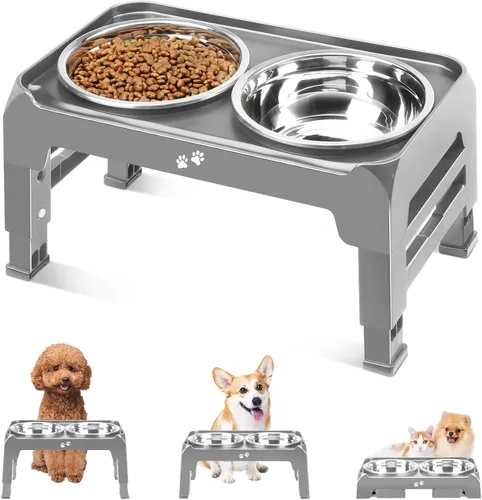 Miniatura 21 de COMESOON - Tazones elevados para perros, soporte elevado de 4 alturas ajustables con 2 tazones gruesos de acero inoxidable de 50 onzas, Negro