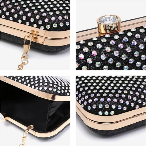 Miniatura 6 de Dasein Bolso de mano con diamantes de imitación para mujer, bolsa de noche brillante con cierre de cristal para fiesta formal de graduación, boda