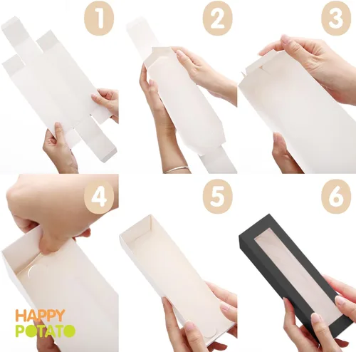 Miniatura 5 de HAPPY POTATO Paquete de 25 cajas de macarrones para 6, 7.2 x 1.9 x 1.9 pulgadas, cajas de embalaje de macarrones, cajas de macarrón negro