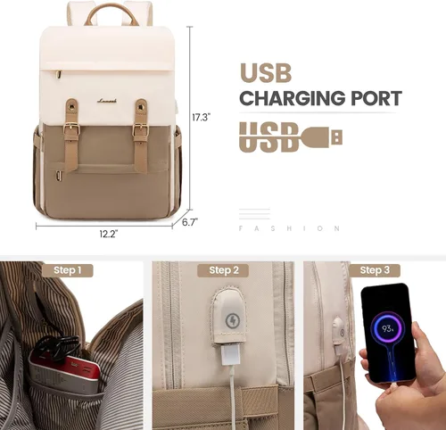 Miniatura 5 de LOVEVOOK Mochila para computadora portátil para mujer, mochila de viaje para computadora de 17 pulgadas, mochila de mano para profesores, para Beige