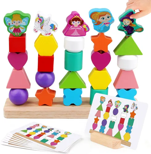 Miniatura 8 de Vinlon Montessori - Juego de juguetes para niños y niñas de 2, 3 y 4 años, lindos animales vivos colores para clasificar y apilar, bloques
