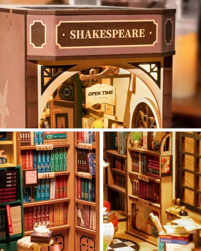 Miniatura 4 de Rolife - Kit de manualidades para rincón de lectura DIY, rompecabezas 3D de madera en miniatura para adultos, 21.8 cm, kit de casa de libros