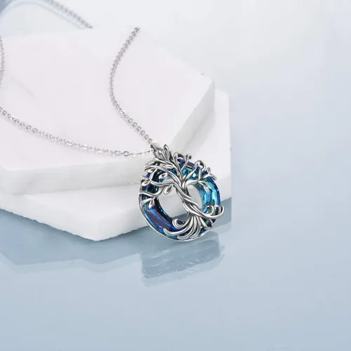 Miniatura 5 de TOUPOP Collar con colgante de árbol de la vida familiar de plata de ley para el día de la madre, con círculo de cristal, regalos para mujeres
