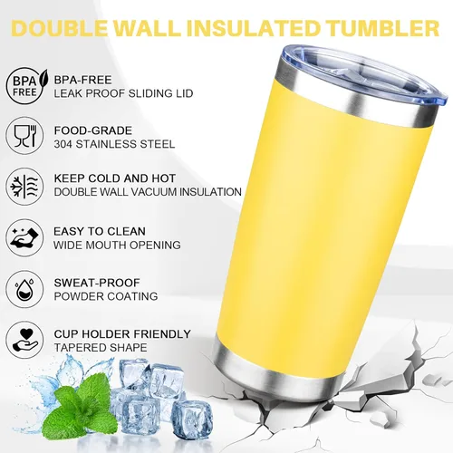 Miniatura 4 de Vaso de 20 onzas con tapa, taza de café de viaje de doble pared aislada al vacío, taza térmica de acero inoxidable con recubrimiento en polvo, vaso