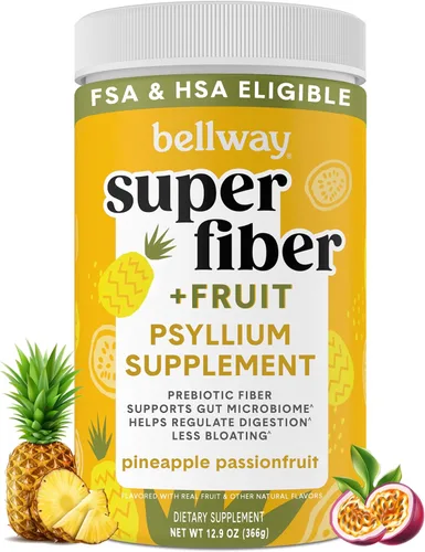 Bellway Polvo súper fibra + fruta, sin azúcar, suplemento de fibra en polvo de cáscara de psyllium orgánico para regularidad, alivio de la hinchazón