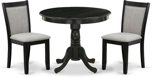 East West Furniture ANMZ3-AB6-06 - Juego de mesa y sillas de cocina de 3 piezas contiene una mesa de comedor redonda con pedestal y 2 sillas