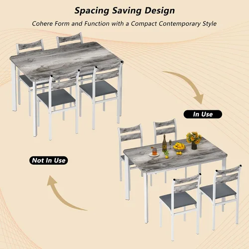 Miniatura 7 de Recaceik Juego de 4 sillas de mesa de comedor de 43.3 pulgadas, juego de 4 mesas de comedor de madera moderna con 4 sillas tapizadas de piel