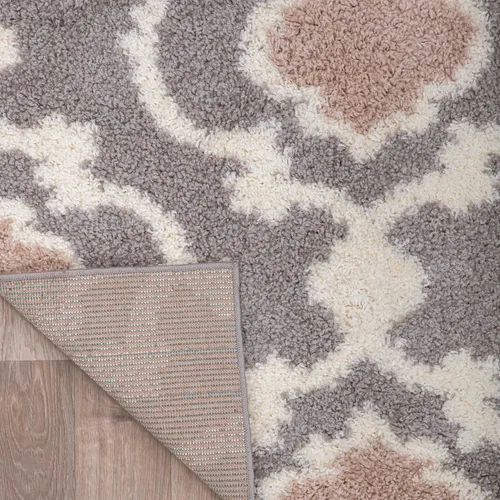 Miniatura 5 de Alfombra de área peluda para interior, cómoda, estilo entretejido marroquí, Polipropileno, Gris/Crema