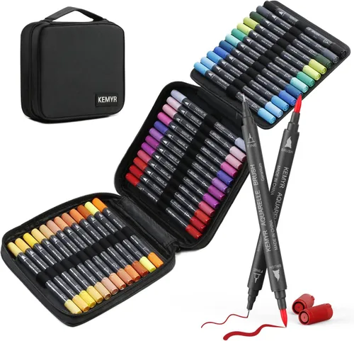 KEMYR Marcadores para libros para colorear para adultos: 36 colores de doble punta fina y pincel rotulador para colorear a base de agua para adultos