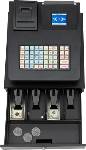 Miniatura 9 de DYNAMI Caja registradora comercial, caja registradora electrónica de 48 llaves con cajón de efectivo y monedas, pantalla de doble cara, impresión