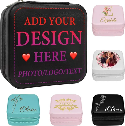 Miniatura 20 de Joyero personalizado para regalos de dama de honor, flor de nacimiento, inicial, joyería de viaje personalizada para mujeres, organizador de joyas
